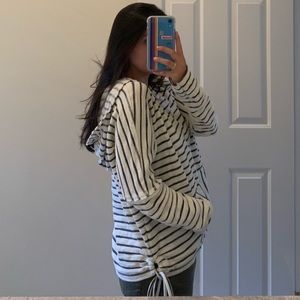 Blue and white striped sweatshirt with ties